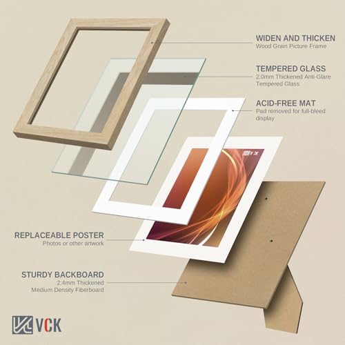 Image of VCK 5x7 Picture Frame 5 Pack, Natural Wood, 4x6 Mat, Glass, for Photo Print