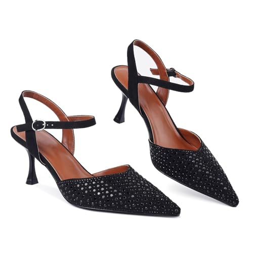 Image of CORNMOOD Stiletto Slingback Heels Pumps for Women | Glossy Patent Leather Kitten heel, Chic Dress Shoes for Modern Women, Ideal Wedding Evening Party and Work Office Outfit