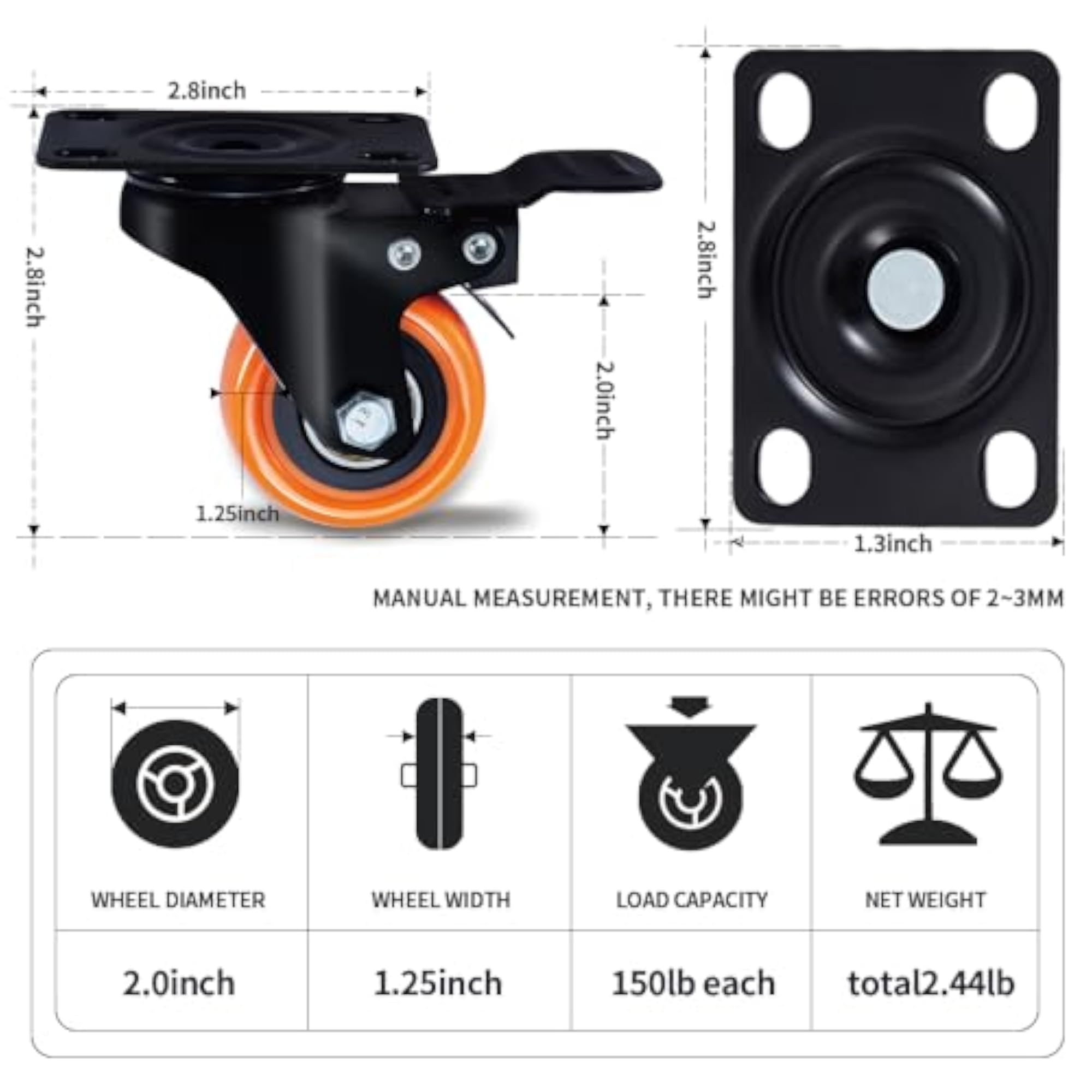 Plate Caster, 2 Inch