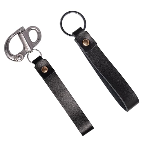 Quick Release Clip Shackle for SCBA Mask - Firefighter Accessories Tools with Leather Handle, Marine Grade 316 Stainless Steel Snap Shackle for Rigging, Sailing, Boat & Emergency Lanyards (2, Black)