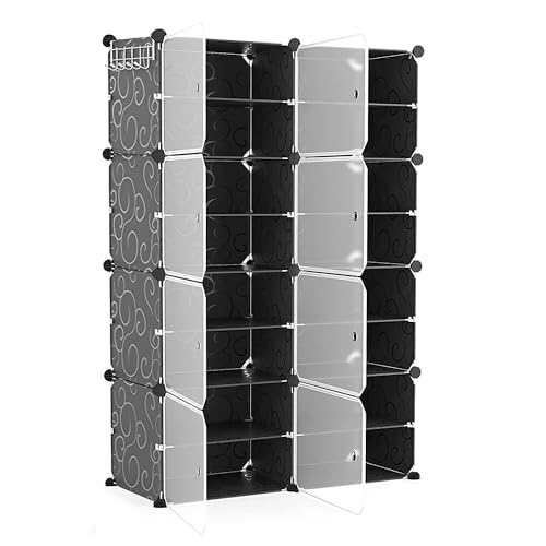 Image of Shoe Rack Multipurpose 5 Shelves Shoe Rack with Zip Door Cover & Side Pockets, Multiuse Wide Shelve,Rack for Footwear, Toys, Clothes (Black, 16-Layer)