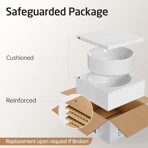 KES Round Vessel Sink, Bowl Sinks for Bathrooms 16 Inch Sink Bowl Above Counter Small Circular White Ceramic Vessel Sink Countertop for Cabinet Lavatory Vanity, BVS121 - Thumbnail 7