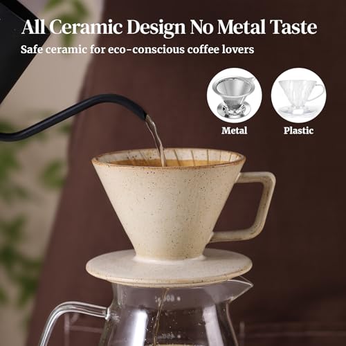 Image of DOWAN Pour Over Coffee Maker, Non-Electric Pour Over Coffee Dripper, Manual Brew Maker, Single Cups Porcelain Slow Brewing Accessories for Gifts, Grey