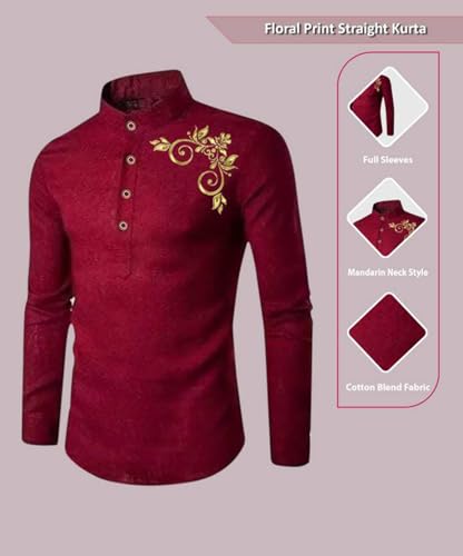 Image of DEEMOON Men's Full Sleeve Short Kurta Shirt with a Trendy Mandarin Collar Crafted from a Premium Cotton Blend for Comfort Ideal for Casual and Semi-Formal Occasions