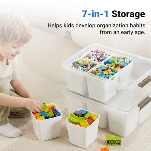 Image of MACOPRO 17 QT Clear Storage Bins with Lids Plastic Box Multipurpose Stackable Storage Containers for Organizing Tool,Craft,Crayon,Marker Pen(White, 1Pack-6-in-1)