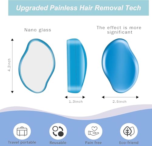 2PCS Crystal Hair Eraser for Women Reusable Hair Remover Stone, Painless Crystal Hair Remover for Women and Men, Magic Painless Exfoliation Hair Removal Tool-Blue