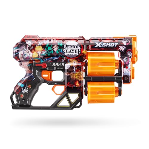 Image of XShot Skins Dread Blaster - Demon Slayer Skin by ZURU Demon Slayer Design with 12 Darts, Double Rotating Barrels, Air Pocket Dart Technology, Toy Foam Blaster for Kids, Teens and Adults