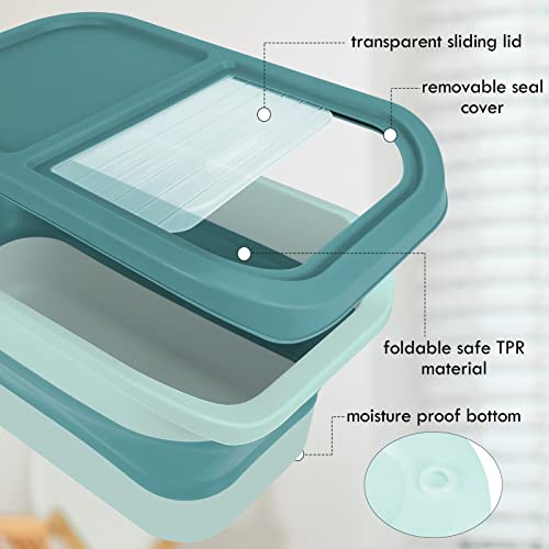 YECERCAN Pet Food Storage Containers, Collapsible Dog Food Container with Sliding Lid,13lb Cat Food Storage with Measuring Cup & Scoop, Plastic Dog Food Bin（green） - Thumbnail 3