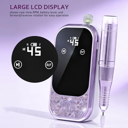 ProttyLife 45,000 RPM Electric Efile Nail Drill Machine Kit,Cordless Electric Acrylic Nail File for Gel Removal Low Vibration Quiet E-File Tool for Beginners Nail Techs Manicure Kit for Salon Home Use — view 6