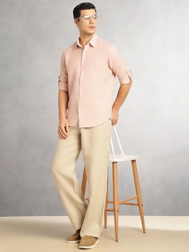 Image of Thomas Scott Men's | Solid | Textured Fabric | Full Sleeve | Slim Fit | Polyester-Blend | Spread Collar | Casual Shirt