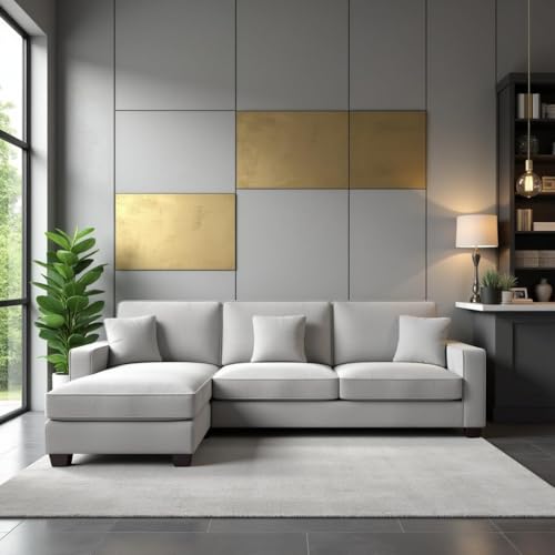 Image of Torque - Moscow 4 Seater Mini L Shape Fabric Sofa Set (Left Side, Light Grey) for Living Room, Bedroom, Home, Office Furniture | 1 Year Warranty.