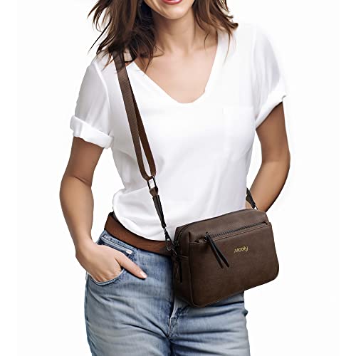 Image of Alldaily Small Triple Zip Crossbody Purse for Women, Vegan Leather Phone Bag with Wide Shoulder Strap