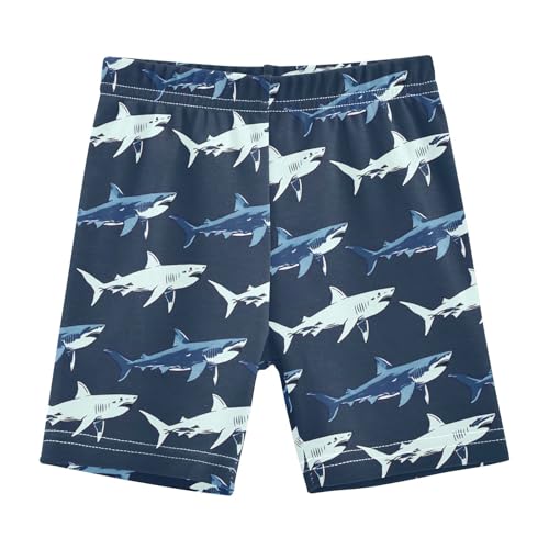 Retro Navy Shark Theme Girls Shorts Elastic Waist Sports Shorts Girls Leggings Pants for 4-10 Years