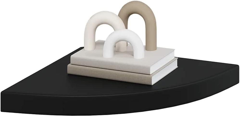 Corner Shelf Set of 4 Black Honeycomb MDF, Metal Medium Floating Wall Shelves for Living Room, Bedroom, Bathroom, Kitchen Organization and Display