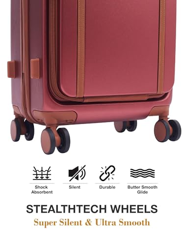 Image of FUR JADEN The Wayfarer 55cm Cabin TechPro Polycarbonate Suitcase I USB-C Charging Port I Laptop Compartment I 8 Silent Shock Absorbing Wheel I TSA Lock I Aviation Grade Trolley (Maroon, TechPro)