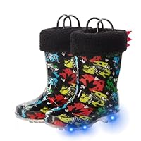 FUNCOO PLUS Wellies for Kids with Removed Warm Lining Carry Handle Wellington Boots Children Wellies Outdoor Light Up Rainy Snow Toddler Shoes Size 11
