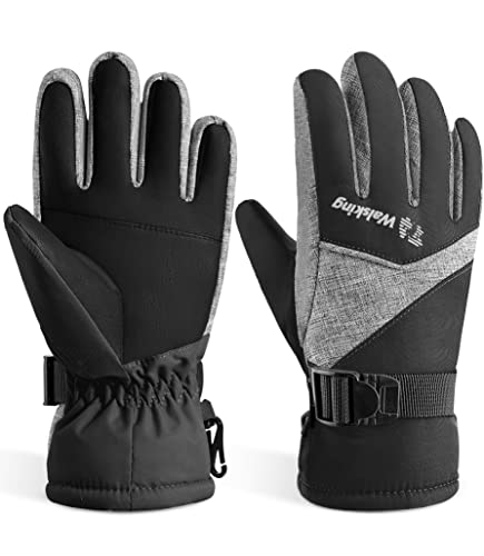 Walsking Kids Winter Gloves, Snow Waterproof Ski Cold Weather Insulated Outdoor Snowboard Thinsulate Gloves For Boys Girls Youth(Black,Medium(Fits:9~12Years Old)) #TOP6
