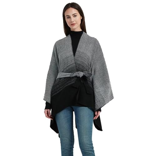 SULISHI Poncho Femme - Châle Écharpe Imprimé - Cape Amples Ouvertes avec Ceinture - Poncho Chaude Tricotée pour Printemps Automne Hiver