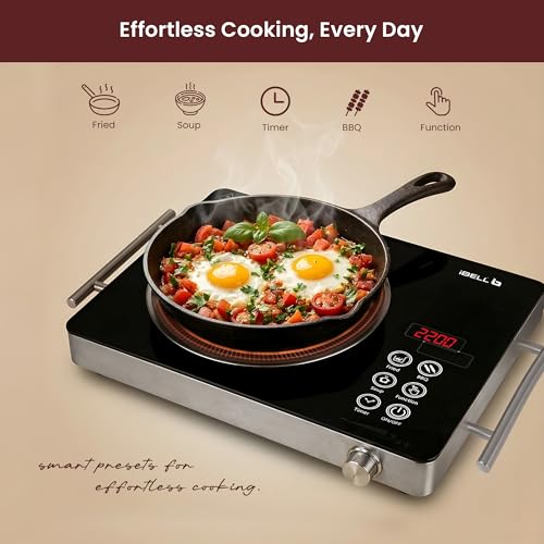 Image of iBELL IBL CROWN 22, 2000W Infrared Induction Cooktop |2 year warranty, Touch Panel, Temp Control & Energy Efficient, Compatible with All Cookwares (Black)