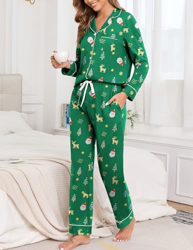 Image of Veseacky 100% Cotton Women's Pajama Set Long Sleeve Button Down Sleepwear Soft Pjs Lounge Sets Nightwear Pjs XS-XXL