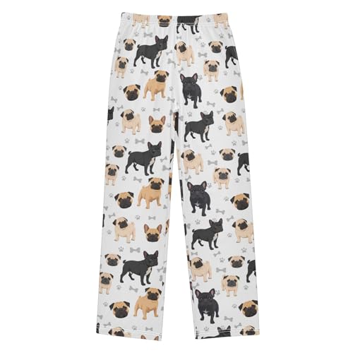 Pigsaly Boys' Pants Cute Black Brown Bulldog Long Bottoms Pug Dog Paw Print Jogger Pants Elastic Waist Trousers L