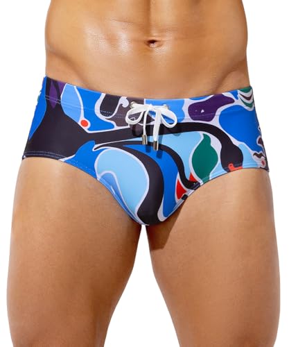 Casey Kevin Bañador Hombre Slip de Natación Estampado Bañadores Hombre Secado Rápido para Vacaciones, Playa, Piscina, Deportes Acuáticos, M
