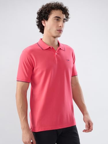 Image of Park Avenue Men Slim Fit Solid Pattern Cotton Polyester Blend Half Sleeve Polo Neck Casual T-Shirt