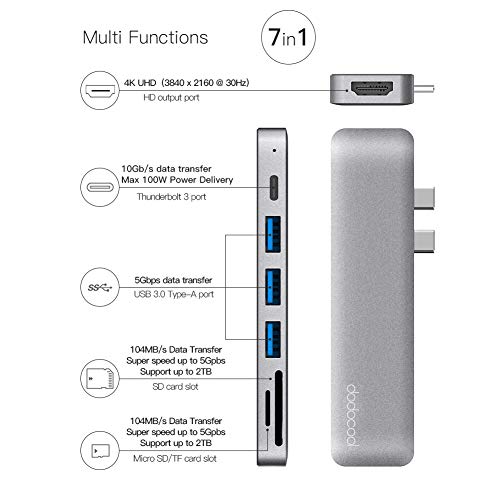 Adaptador Hub Macbook PRO USB tipo C HDMI 4k Thunderbolt 3, Cinza