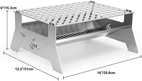 Onlyfire Portable Barbecue Grill, Stainless Steel Charcoal BBQ Detachable Grilling System with Tongs & Cover for Outdoor Picnic, Camping, Travel 14"x12.2"x6"