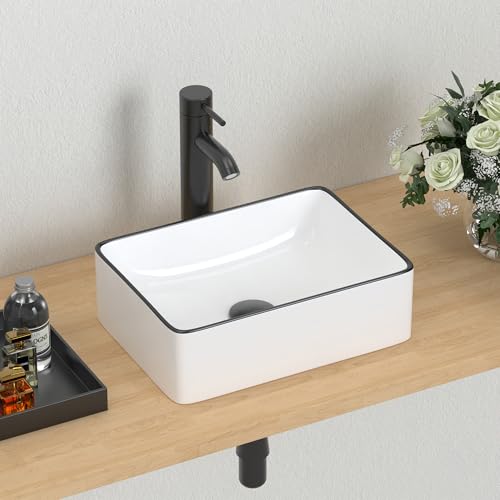 Lavabo rectangular de cerámica negro J-FAMILY 37x27 cm para baños pequeños 2