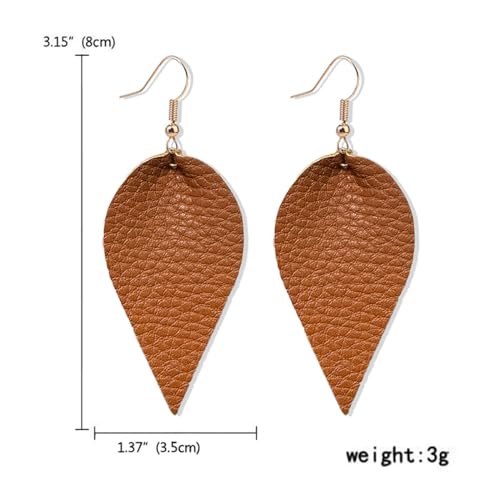 CHUNYANAN Boho Elegant Lightweight Black Genuine Real Leather Geometric Dangle Drop Earrings for Women Petal Leaf Feather Teardrop Earrings Jewelry Gift2