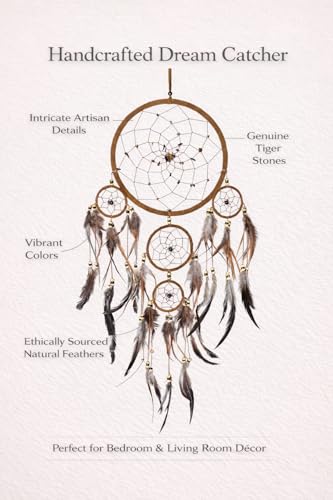 OMA Dream Catcher Wall Hanging with Tiger Eye Stones and Feathers, Brown Suede Traditional Dream Catcher Boho Home Decor Bedroom Decoration Gift Large Size - 28" Long x 9" Diameter - Image 6