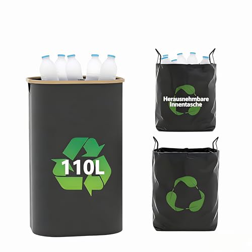 Furnestorica 110L Pfandflaschen Sammelbehälter, leerer Aufbewahrungsbeutel mit Deckel und 2, faltbarer Flaschensammler für Altglas, Dosen und wiederverwendbare Flaschen, waschbar