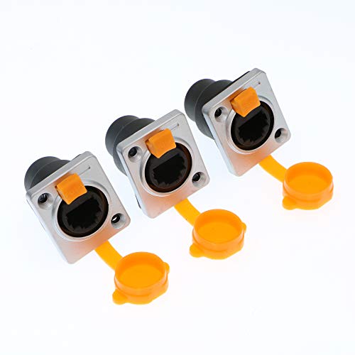 RJ45 Waterproof Dust Plug Connector 3 pcs RJ45 connectors IP65 Mount Ethernet Panel Connector, Black, Straight