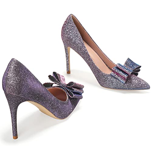 Ebynue Women's Pumps Sexy Pointed Closed Toe Stiletto High Heels With Bow 4 Inch Evening Party Bride Wedding Dress Shoes #TOP4