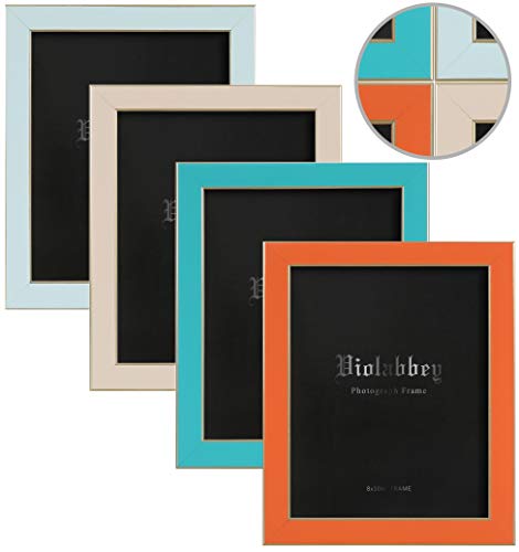 Image of VIOLABBEY 8x10 Picture Frames Set of 4, Colorful Photo Frame of Modern Style, High Definition Tempered Real Glass, Wall mounted or Tabletop Display (Blue+light blue+orange+apricot)