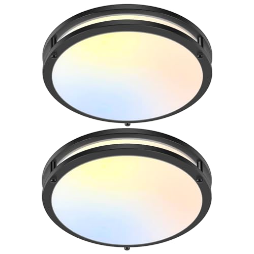 Image of GoBright 13IN Flush Mount LED Ceiling Light Fixture, 2700K /3000K /3500K /4000K /5000K Adjustable Black Ceiling Lights, 36W 3600LM Dimmable Lighting for Hallway Bathroom Kitchen or Stairwell