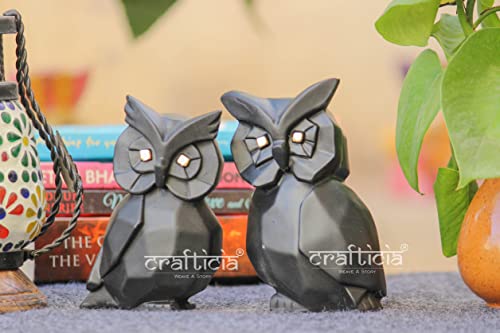 Image of Resin Owl with Baby Geometrical Animal Figurine for Good Luck Vastu Showpiece (6 inch, Set of 2)