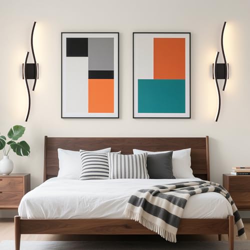 Image of Modern Black Wall Sconce, 5CCT Dimmable Indoor Led Wall Sconce Lighting, Hardwire Black Led Wall Lamps for Living Room Bedroom Bathroom Hallway, Indoor Wall Decor Bedside Wall Lamp, 31.5Inch