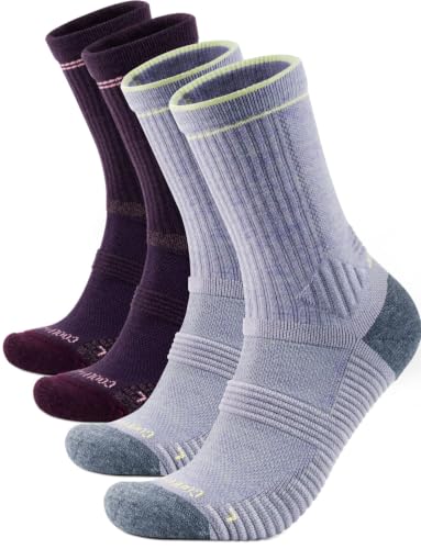 Juclise Lightweight Micro Crew Merino Wool Hiking Socks Thin Breathable Seamless Anti-Blister Moisture Wicking Cushioned(Lilac + Plum Heather M)