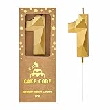CAKE CODE 2.76 Inch Crystal Gold 1 Number Birthday Candles, Gold Number Candles, Cake Number Candles