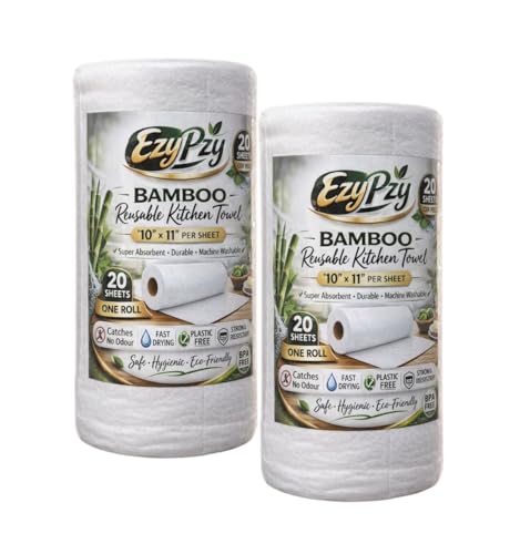 Esypzy Reusable Bamboo Kitchen Towel Roll 2 Ply | Non-Woven Washa...