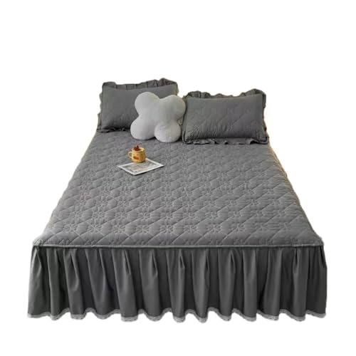 Falda de Cama con Borde de Encaje, Protector de colchón, Colcha Individual, Doble, Antideslizante, Gruesa, tamaño Completo, Color sólido (sin Funda de Almohada)(Dark Grey,200x220cm)