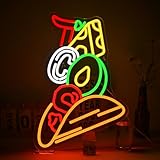 DREAMFORT Tacos Neonschild – lebendige LED-Wanddekoration für mexikanisches Restaurant, Pizzeria, Küche, Kaffeebar, Party oder Kneipe, einstellbare Helligkeit, USB-betrieben, Taco-LED-Schild für