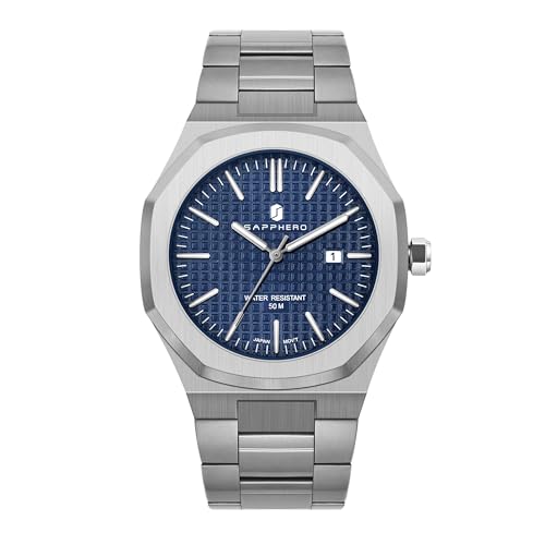 SAPPHERO Montre Homme Acier Inoxydable 50M Etanche Montres Analogique Quartz Calendrier Classique Luxe Montres Cadeau Élégant pour Hommes SAPPHERO Montre Homme Acier Inoxydable 50M Etanche Montres Analogique Quartz Calendrier Classique Luxe Montres Cadeau Élégant pour Hommes