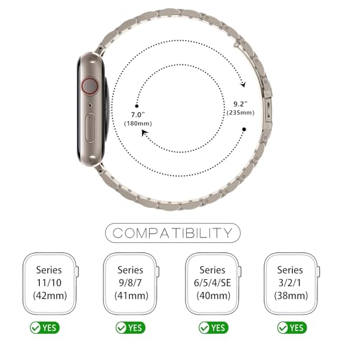 Tasikar Strap Compatible with Apple Watch Strap 42mm(Series 11/10) 41mm 40mm 38mm Men Women band Solid Stainless Steel Metal Bracelet per iWatch SE Series 11 10 9 8 7 6 5 4 3 2 1, Starlight - Image 5