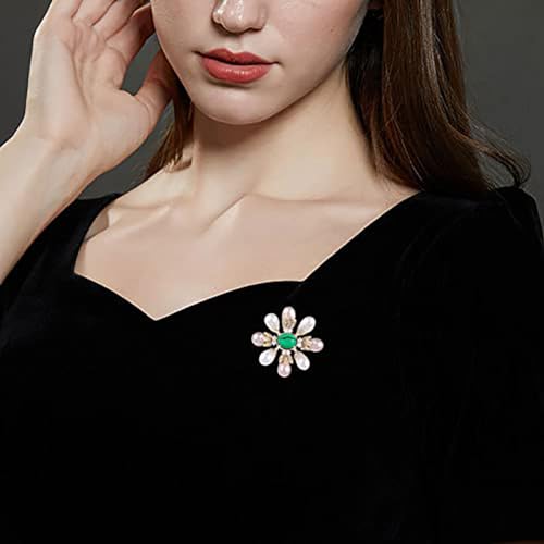Image of 14K Gold Handcrafted Emerald Brooch with Moissanite and Freshwater Pearls - Vintage Style Floral Corsage, Fashion Coat Accessory Gift