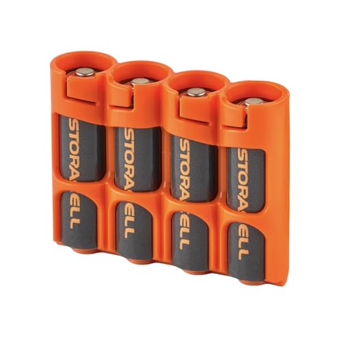 AA Battery Storage Caddy by Storacell, Orange, Holds 4 Batteries (Not included)