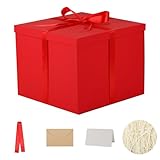 Large Gift Box with Lid 12.5x12.5x10 Inches, Red Gift Boxes for presents Packaging for Birthdays, Valentine's Day, Christmas, Anniversaries (Include Shredded Paper Fill, Envelope Card Ribbon)