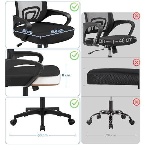 Yaheetech Bürostuhl Ergonomisch, Schreibtischstuhl mit Netzbespannung und Armlehnen, Drehstuhl aus Mesh, Chefsessel Wippfunktion, Höhenverstellbar Rückenschonend bis 136kg Belastbar, Schwarz